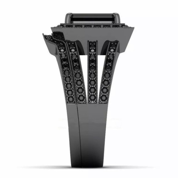 NEW 925 BLACK PRINCES CUT DIAMOND RING - Picture 4 of 4